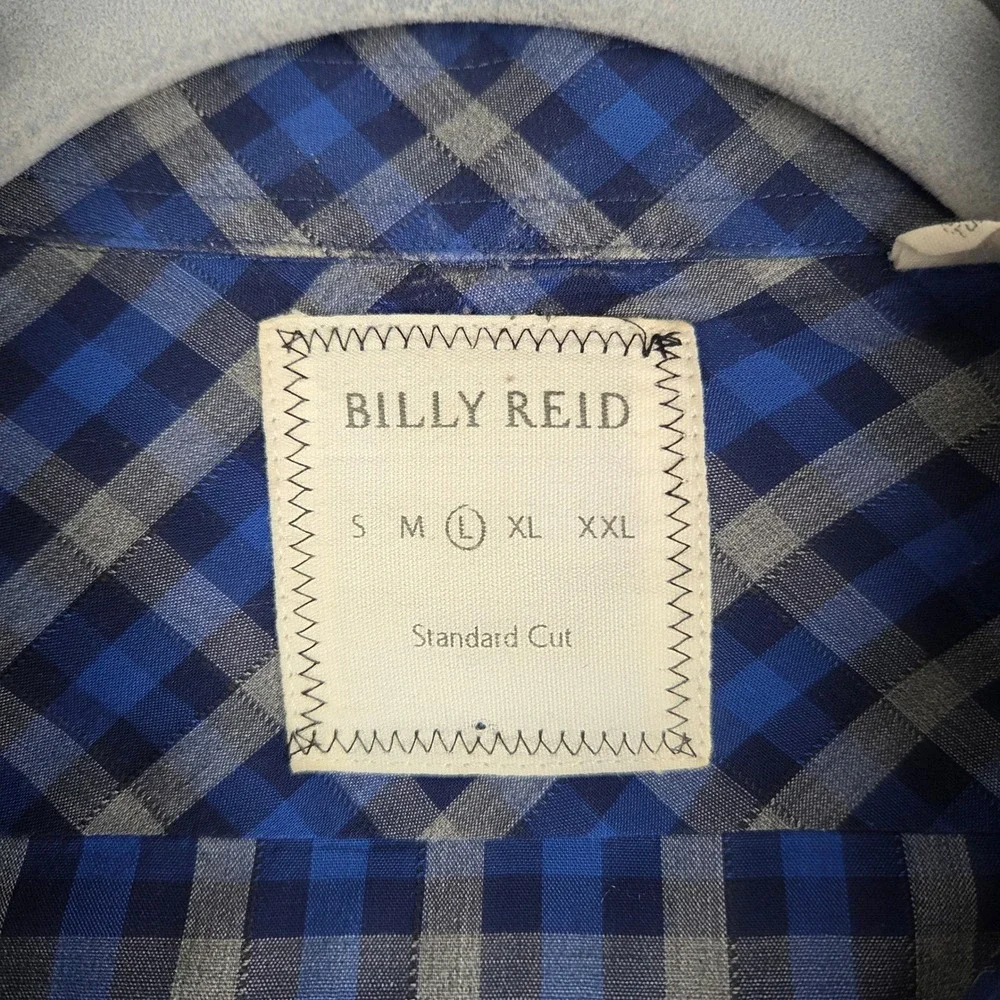 BILLY REID Mens Blue Plaid Check Casual Button Down Long Sleeve Shirt Size Large